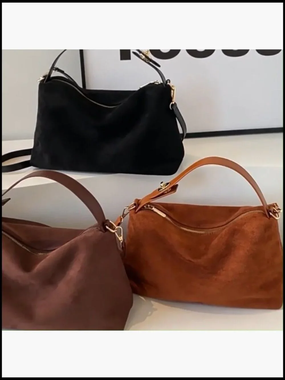 Slouchy Faux Suede Hobo Bag Crossbody Shoulder Tote Purse Satchel Handbag